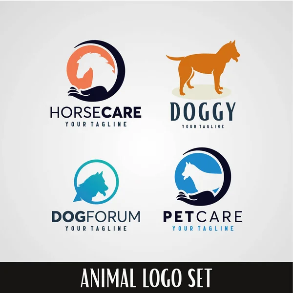 Animal Pet Logo Designs Template Set Met Witte Achtergrond — Stockvector