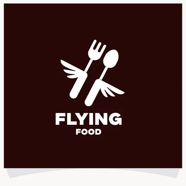 Flying Food Logo Design Template Mit Braunem Hintergrund — Stockvektor