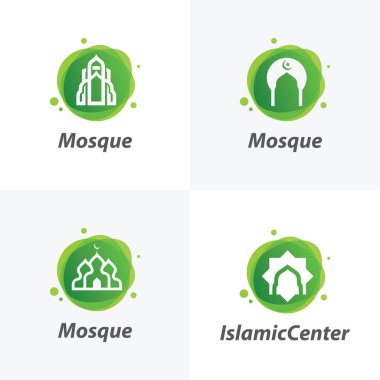 Beyaz Arkaplan ile İslami Cami Logo Tasarım Şablonları