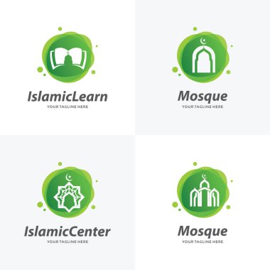 Beyaz Arkaplan ile İslami Cami Logo Tasarım Şablonları