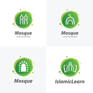 Beyaz Arkaplan ile İslami Cami Logo Tasarım Şablonları