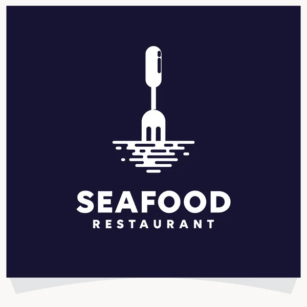 Sea Food Logo Design Vorlage Mit Navy Hintergrund — Stockvektor