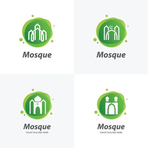 Set Von Islamischen Moschee Logo Design Vorlagen Mit Weißem Hintergrund — Stockvektor