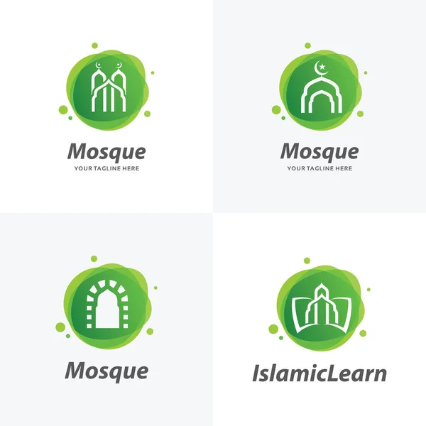 Set Von Islamischen Moschee Logo Design Vorlagen Mit Weißem Hintergrund — Stockvektor