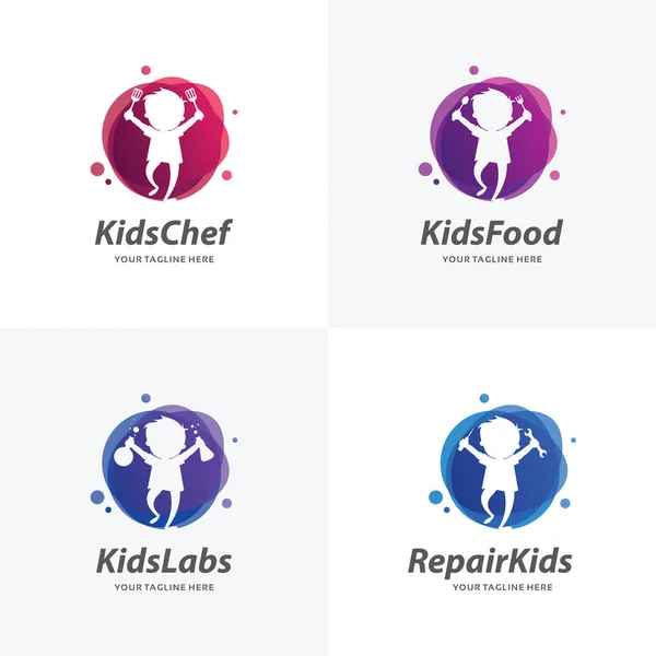 Zestaw Szablonów Logo Dla Dzieci Białym Tłem — Wektor stockowy