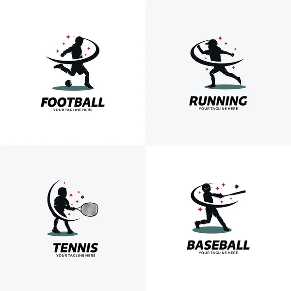 Ensemble Modèles Conception Logo Sport Avec Fond Blanc — Image vectorielle