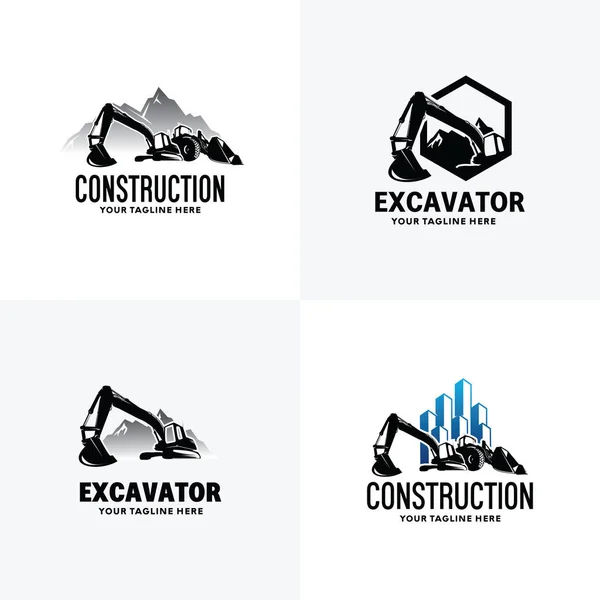 ดแม แบบการออกแบบโลโก ของ Excavator และ Bulldozer นหล ขาว — ภาพเวกเตอร์สต็อก