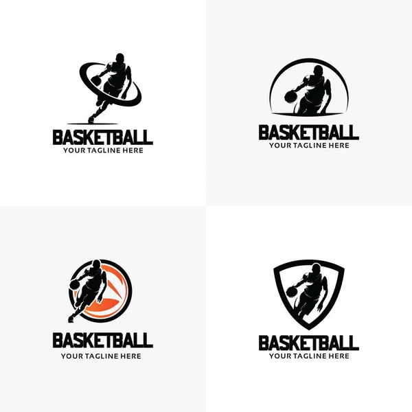 Ensemble Modèles Conception Logo Basket Ball Avec Fond Blanc — Image vectorielle