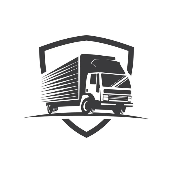 Plantilla Diseño Logotipo Escudo Camión Entrega Inspiración — Vector de stock