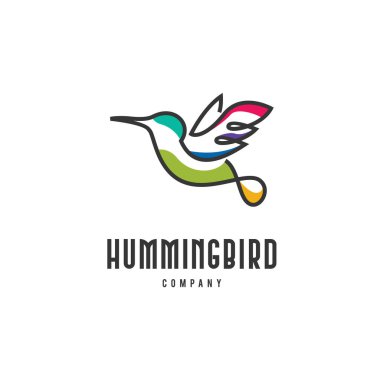 Renkli Hummingbird Logo Tasarımı Şablon İlhamı - Vektör