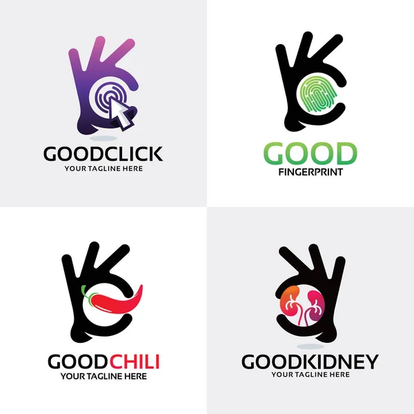 Kolekcja Szablonów Good Hand Logo Set Design — Wektor stockowy