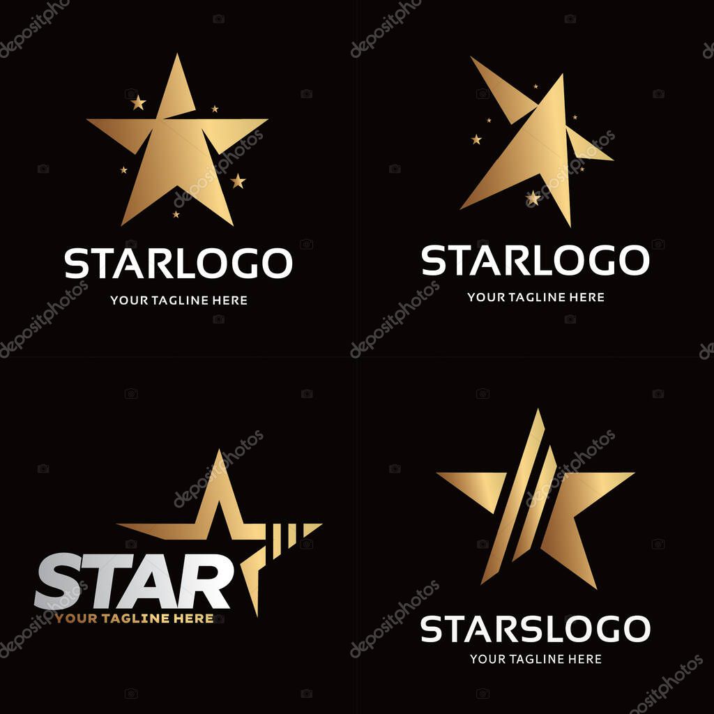 Collection of Gold Star Logo Design Template Inspiration with Black Background
