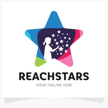 Çocuklar Yıldızların Logo Tasarım Şablonuna Beyaz Arkaplanlı Ulaşır