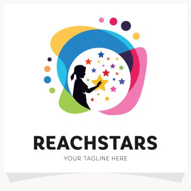 Çocuklar Yıldızların Logo Tasarım Şablonuna Beyaz Arkaplanlı Ulaşır