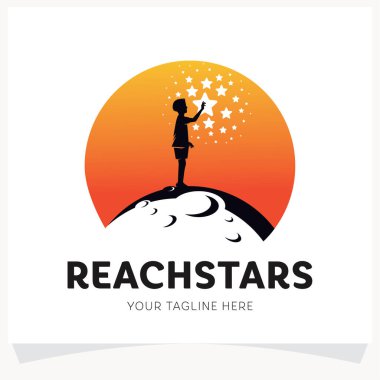 Çocuklar Yıldızların Logo Tasarım Şablonuna Beyaz Arkaplanlı Ulaşır