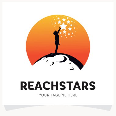 Çocuklar Yıldızların Logo Tasarım Şablonuna Beyaz Arkaplanlı Ulaşır