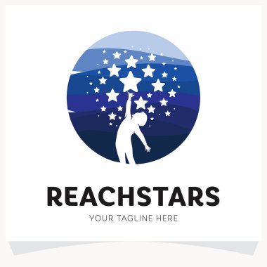 Çocuklar Yıldızların Logo Tasarım Şablonuna Beyaz Arkaplanlı Ulaşır
