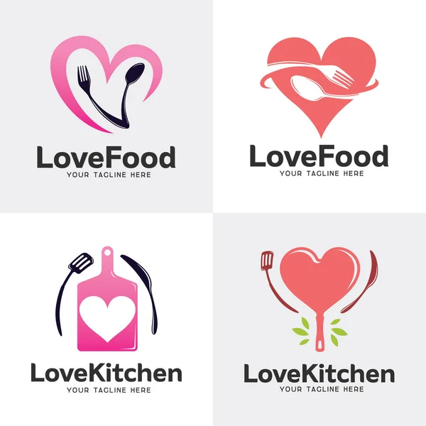 Love Food Logo Set Design Template Collection — Stockový vektor