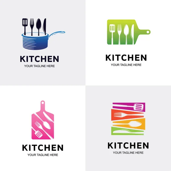 Logo Kuchni Zestaw Logo Restauracji Spożywczej Projekt Kolekcji Szablonów — Wektor stockowy