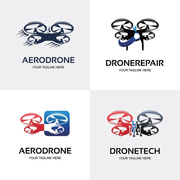 Het Drone Logo Quad Copter Logo Set Ontwerp Sjabloon Collectie — Stockvector