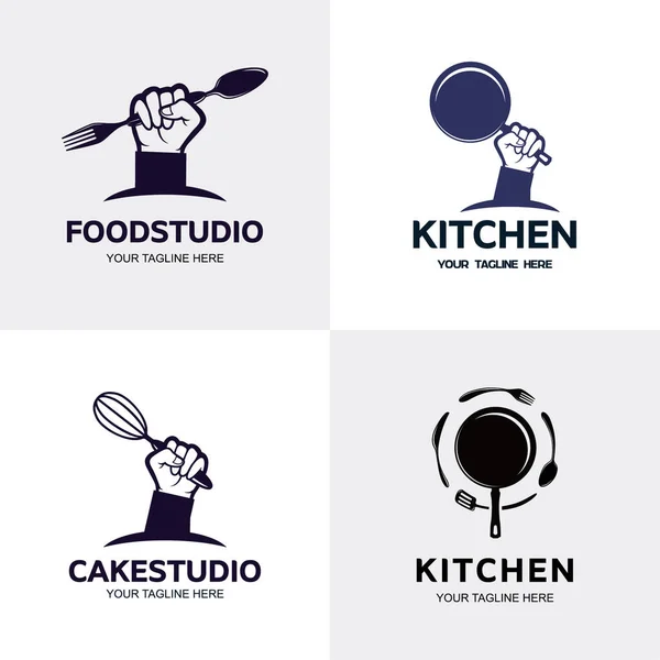 Logo Kuchni Zestaw Logo Restauracji Spożywczej Projekt Kolekcji Szablonów — Wektor stockowy