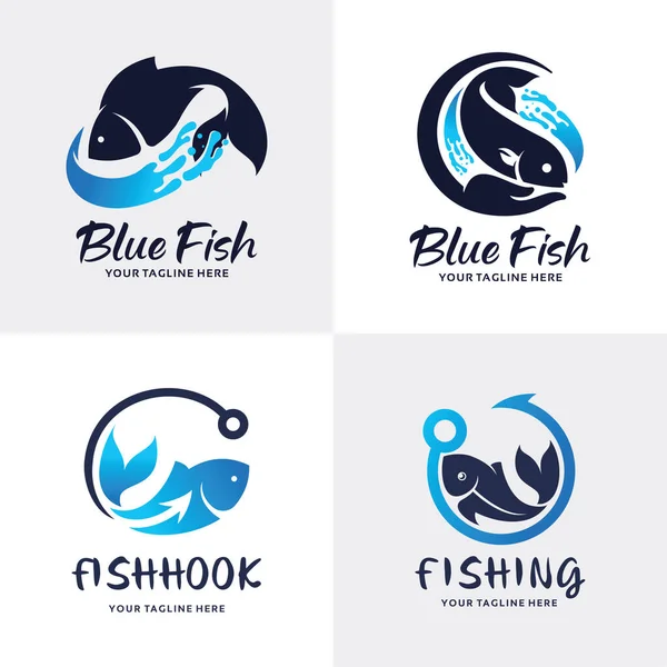 Colección Plantillas Diseño Conjunto Logotipo Pescado Azul — Vector de stock