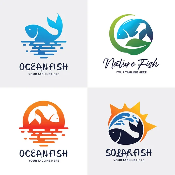 Colección Plantillas Diseño Ocean Fish Logo Set — Vector de stock