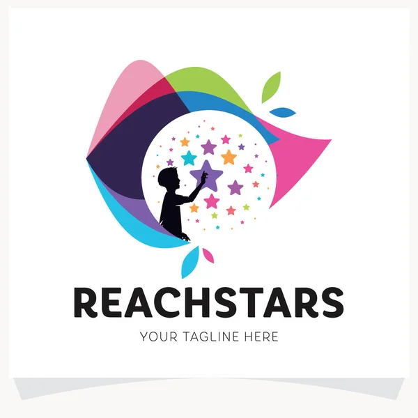 Children Reach Stars Logo Design Template Inspiration White Background — Stock Vector