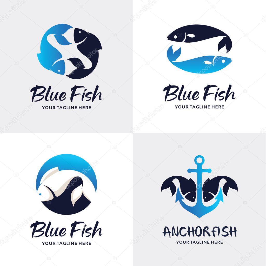 Blue Ocean Fish Logo Set Design Template Collection