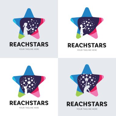 Çocuk Koleksiyonu Yıldız Logosuna Ulaşır Beyaz Arkaplan Tasarım Şablonu İlhamı