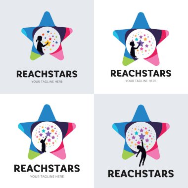 Çocuk Koleksiyonu Yıldız Logosuna Ulaşır Beyaz Arkaplan Tasarım Şablonu İlhamı