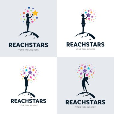 Çocuk Koleksiyonu Yıldız Logosuna Ulaşır Beyaz Arkaplan Tasarım Şablonu İlhamı