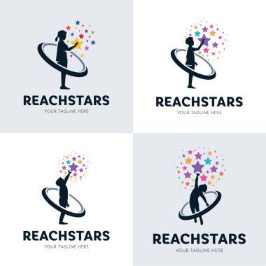 Çocuk Koleksiyonu Yıldız Logosuna Ulaşır Beyaz Arkaplan Tasarım Şablonu İlhamı