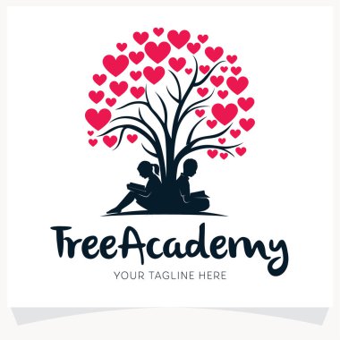 Ağaç Akademisi Çocukları Logo Okurken Beyaz Arkaplan Şablonu İlhamı