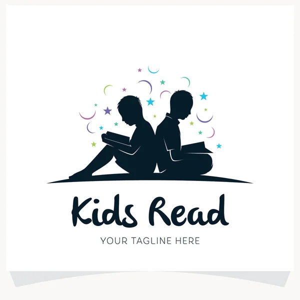 Çocuklar Beyaz Arkaplan ile Logo Tasarım Şablonu Okuyorlar