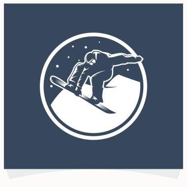 Kış Spor Logosu. Koyu Arkaplanlı Snowboard Logo Tasarım Şablonu