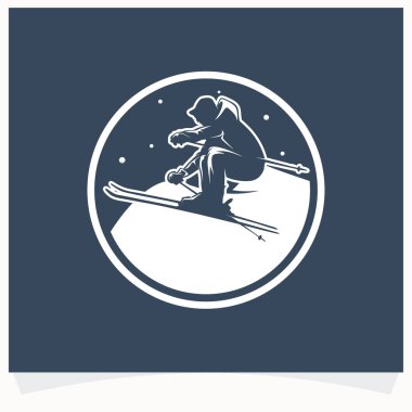 Kış Spor Logosu. Kayak Logosu Tasarım Şablonu Koyu Arkaplan
