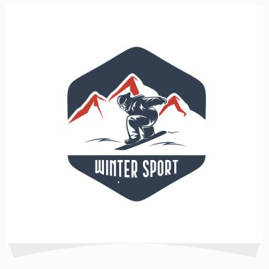 Kış Spor Logosu. Beyaz Arkaplanlı Snowboard Logo Tasarım Şablonu