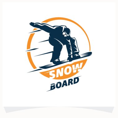Kış Spor Logosu. Beyaz Arkaplanlı Snowboard Logo Tasarım Şablonu