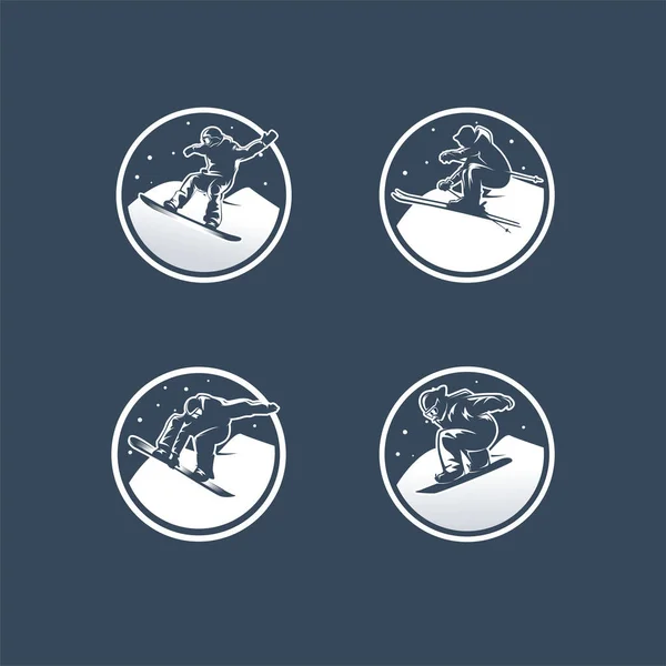 Set Of Winter Sport Logo. Snowboarding Logo Design Template with Dark Background