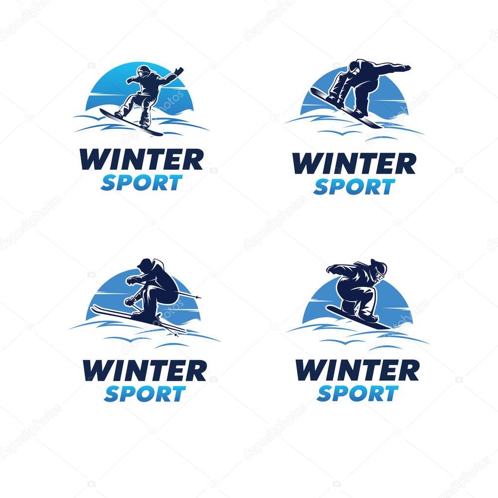 Set Of Winter Sport Logo. Snowboarding Logo Design Template with White Background