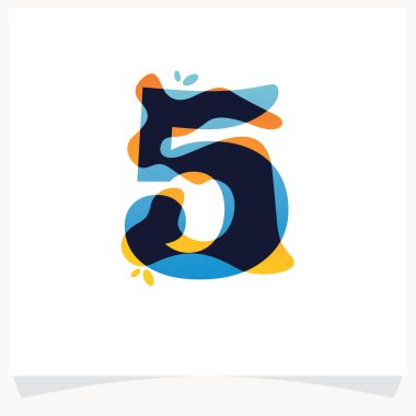 Suluboya lekeli 5 numaralı logo. Renk kaplama biçimi. Beyaz Arkaplan