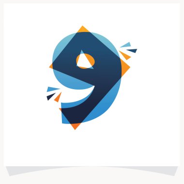 9 numaralı logo kare şeklinde sıçramış. Renk kaplama biçimi. Beyaz Arkaplan