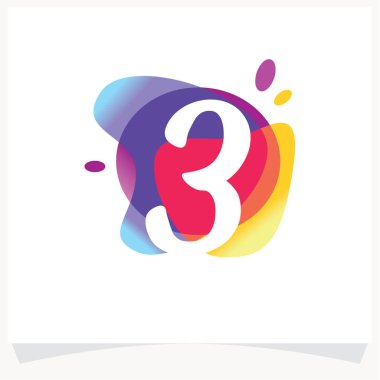 3 numara Negatif uzay tasarımı. Beyaz Arkaplan ile renklendirilmiş 3 numaralı logo