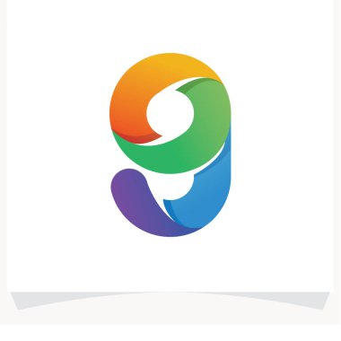 Renkli çizgili 9 numaralı logo. Beyaz Arkaplan ile logo tasarım şablonu