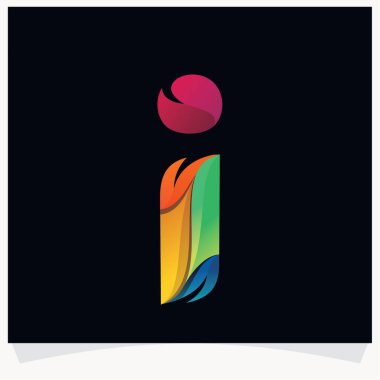 Harf I renkli bükülmüş çizgiler tarzı. Logo şablon dizayn eder. Siyah Arkaplan