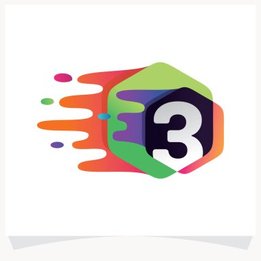 Altıgen Kavşağı 'nda 3 numaralı logo. Hızlı Hız Medya Logosu Tasarımı. Beyaz arkaplana sahip simge tasarımı