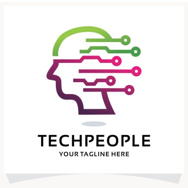 Tech People Logo Tasarım Şablonu Beyaz arkaplanlı İlham