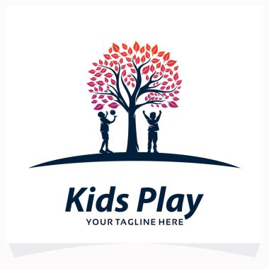Çocuklar Beyaz Arkaplan ile Logo Tasarım Şablonu Oynuyor