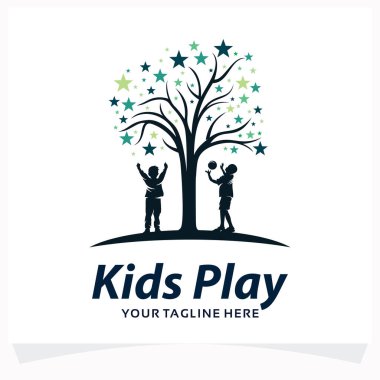 Çocuklar Beyaz Arkaplan ile Logo Tasarım Şablonu Oynuyor